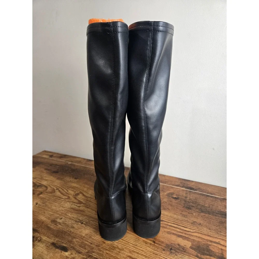 FRAME Black Le Remi Knee High Boots 37.5 Made in Portugal Leather Platform